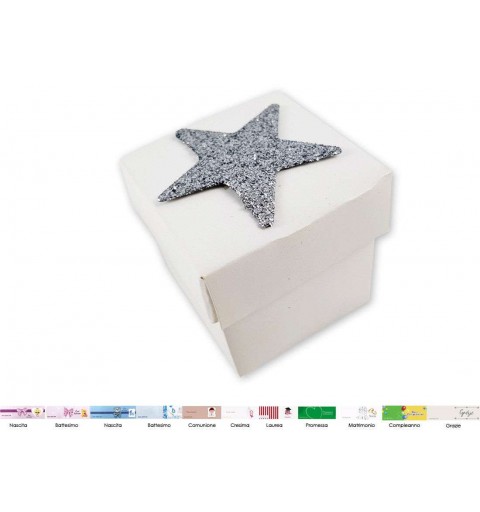 40 SCATOLINE BIANCHE CON STELLE GLITTER ARGENTO
