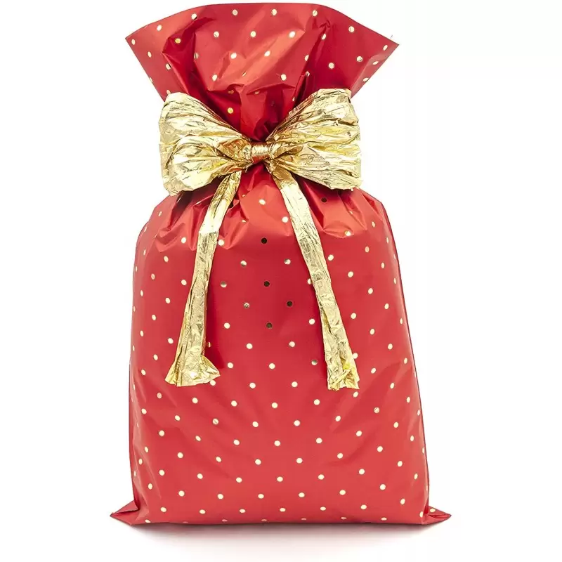 BUSTINE REGALO METALLIZZATE 15 X 25 CM ROSSO POIS ORO 2295 50 PZ