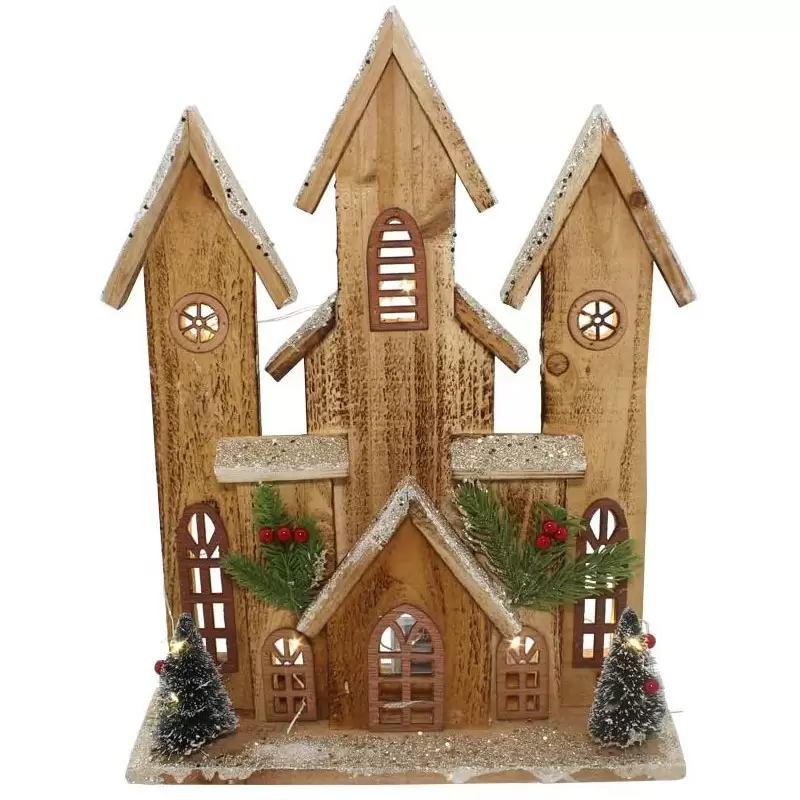 PAESAGGIO NATALIZIO DI LEGNO CON LUMINARIE MODELLI ASSORTITI