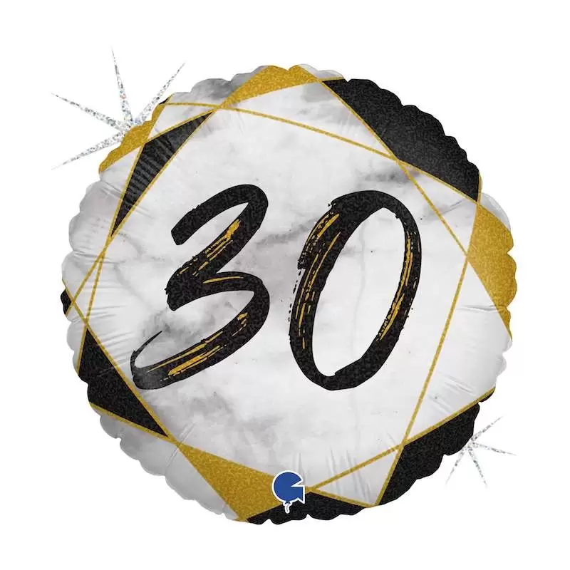 Palloncino foil tondo marmorizzato 30 anni nero 78063GHK 46 cm 18\'\'