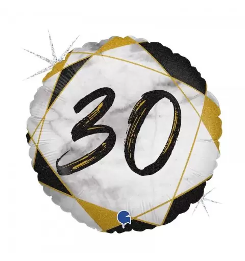 Palloncino foil tondo marmorizzato 30 anni nero 78063GHK 46 cm 18\'\'