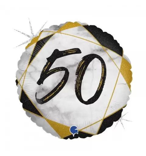 Palloncino foil tondo marmorizzato 50 anni nero 78065GHK 46 cm 18\'\'