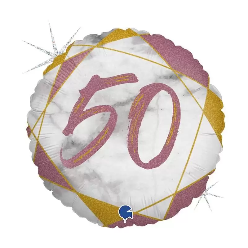 Palloncino foil tondo marmorizzato 50 anni rose gold 78073GHRG 46 cm 18\'\'