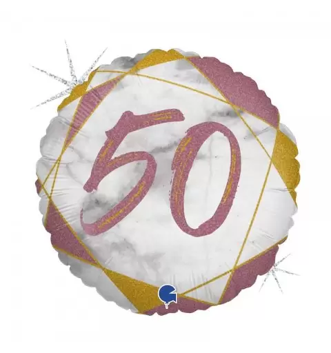 Palloncino foil tondo marmorizzato 50 anni rose gold 78073GHRG 46 cm 18\'\'