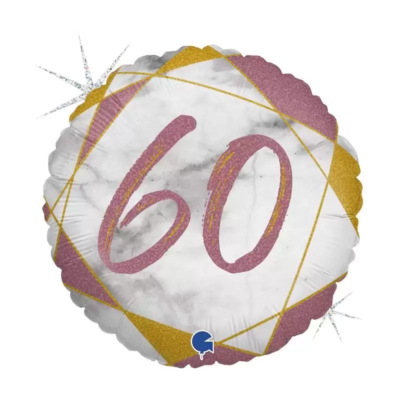 Palloncino foil tondo marmorizzato 60 anni rose gold 78074GHRG 46 cm 18\'\'
