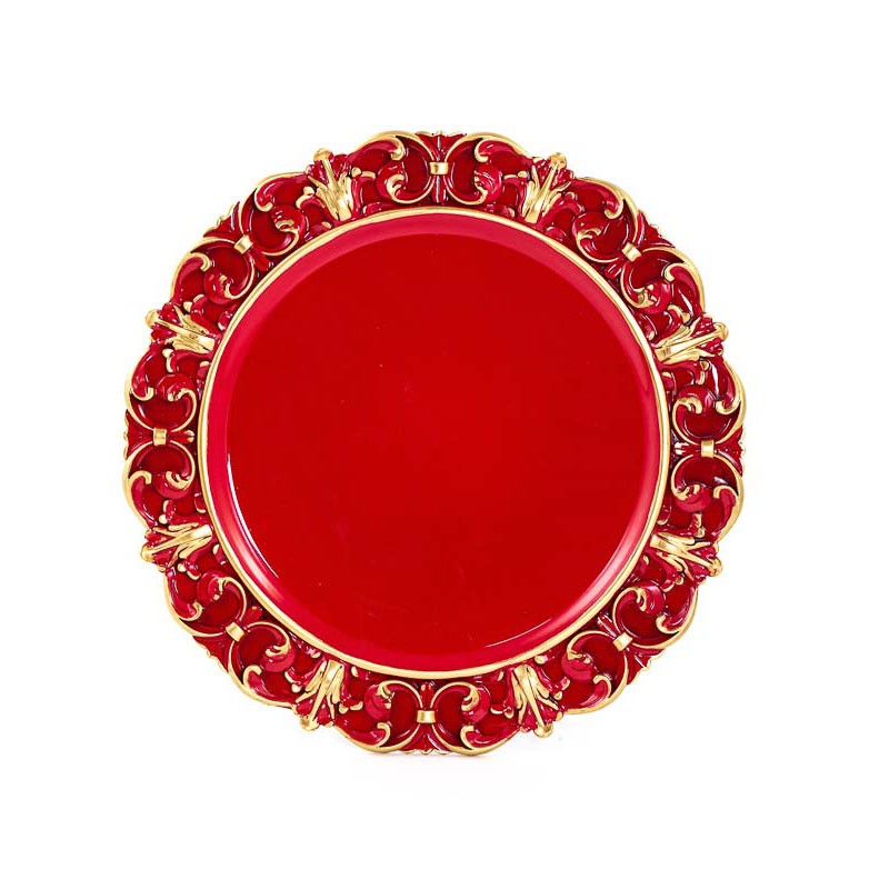 sottopiatto vassoio rosso / oro diametro 35 cm pvc 128757