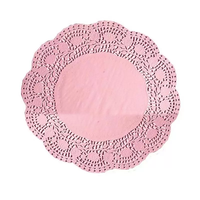 Centrini in carta pizzo rosa 14 cm 60 pz. 25343