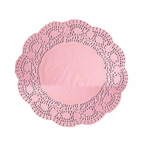 Centrini in carta pizzo rosa 14 cm 60 pz. 25343