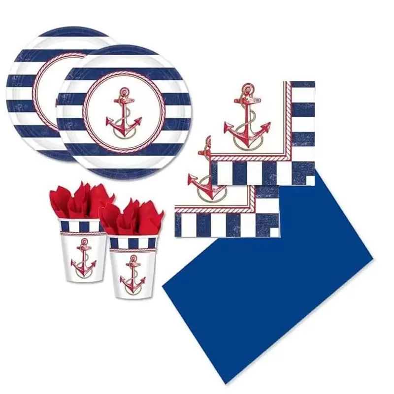 KIT N 3 - COORDINATO TAVOLA FESTA A TEMA " ANCORA " NAUTICA