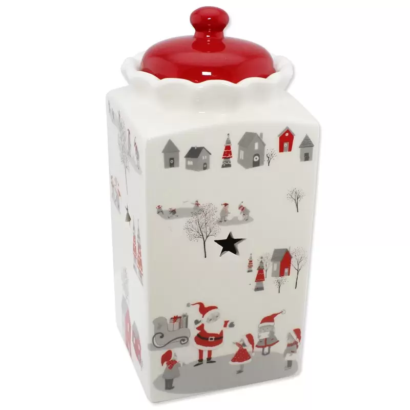 Barattolo Natalizio In ceramica bianco / rosso 11x11x24 3584