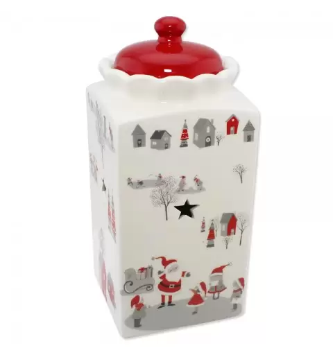 Barattolo Natalizio In ceramica bianco / rosso 11x11x24 3584