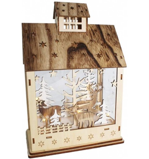 CASETTA NATALIZIA DI LEGNO CON CARILLON SOGGETTI ASSORTITI