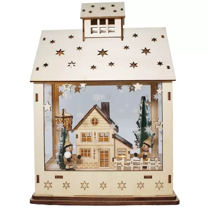 CASETTA NATALIZIA DI LEGNO CON CARILLON SOGGETTI ASSORTITI