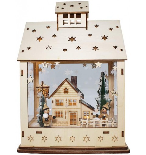 CASETTA NATALIZIA DI LEGNO CON CARILLON SOGGETTI ASSORTITI