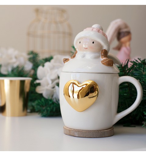 TAZZA IN CERAMICA CON COPERCHIO BAMBINA - COLORI ASSORTITI