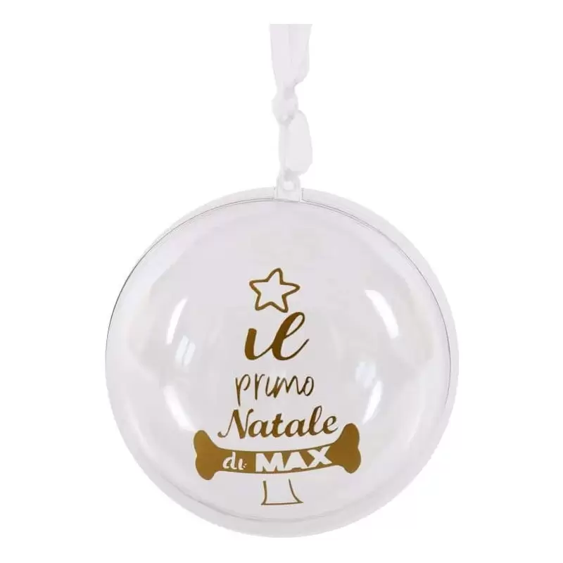 PALLINA NATALIZIA IN PLEXIGLASS CON ALBERO E OSSO PERSONALIZZABILE