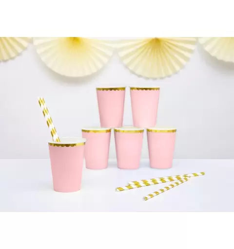 BICCHIERI ROSA CHIARO BORDI ORO - 6 PZ