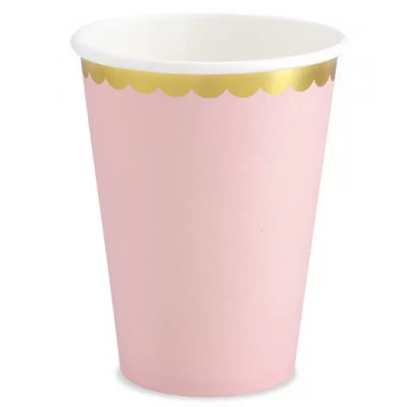 BICCHIERI ROSA CHIARO BORDI ORO - 6 PZ