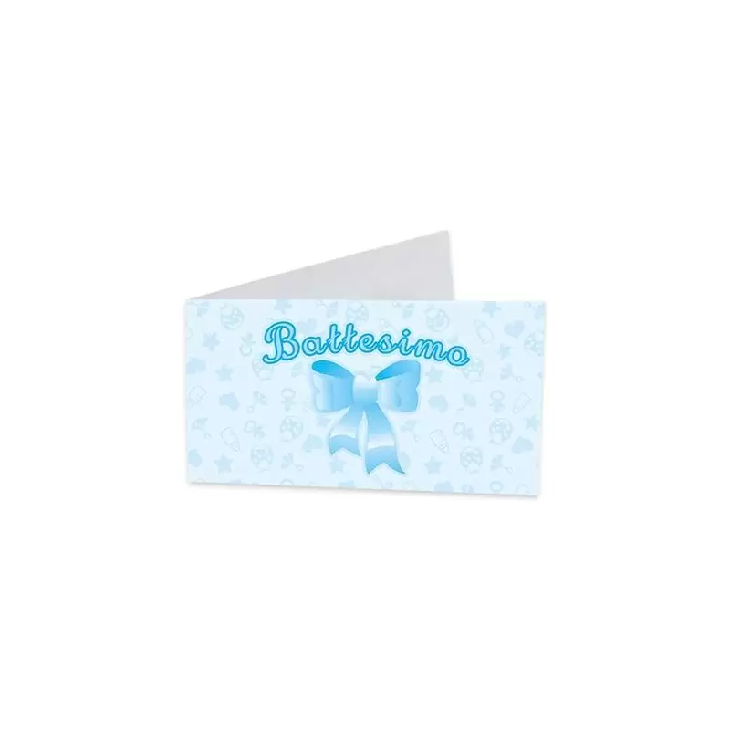 100 BIGLIETTINI BOMBONIERA BATTESIMO FIOCCO CELESTE