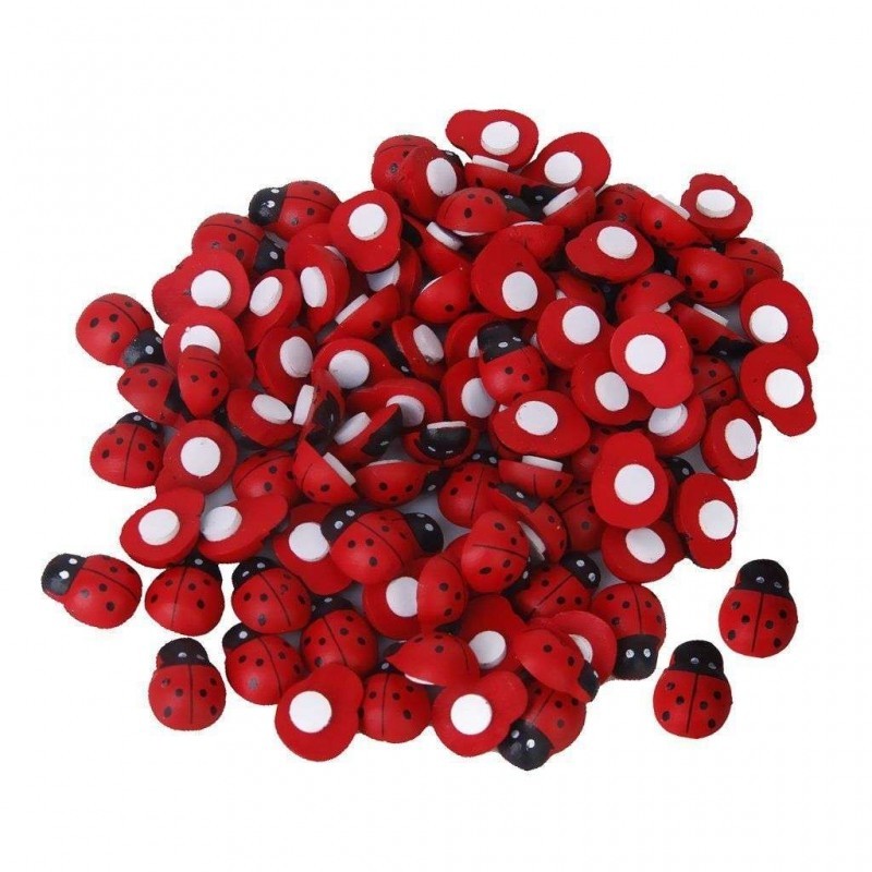36 COCCINELLE ADESIVE ROSSE IN LEGNO 2 CM