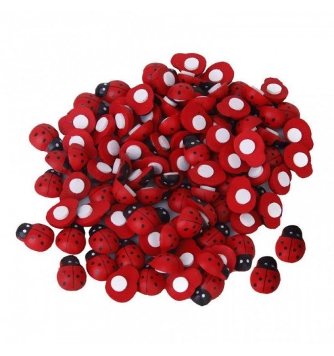 36 COCCINELLE ADESIVE ROSSE IN LEGNO 2 CM