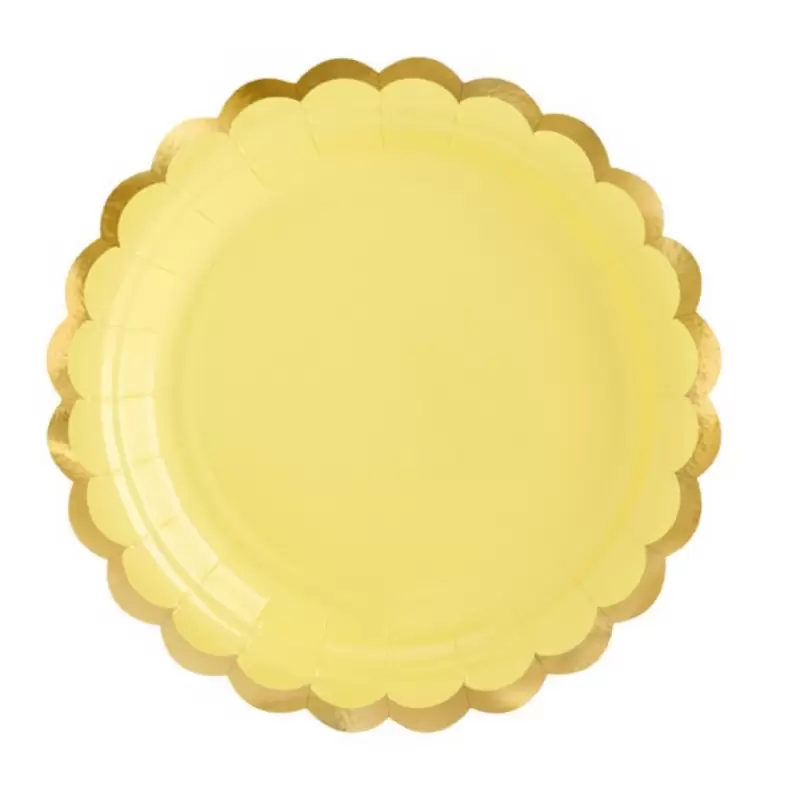 PIATTINI GIALLO CHIARO BORDI ORO - 6 PZ