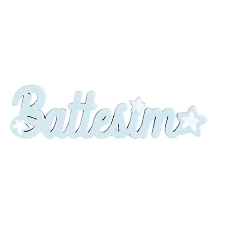 12 MINI SCRITTA BATTESIMO CELESTE DI LEGNO 60 X 17 MM