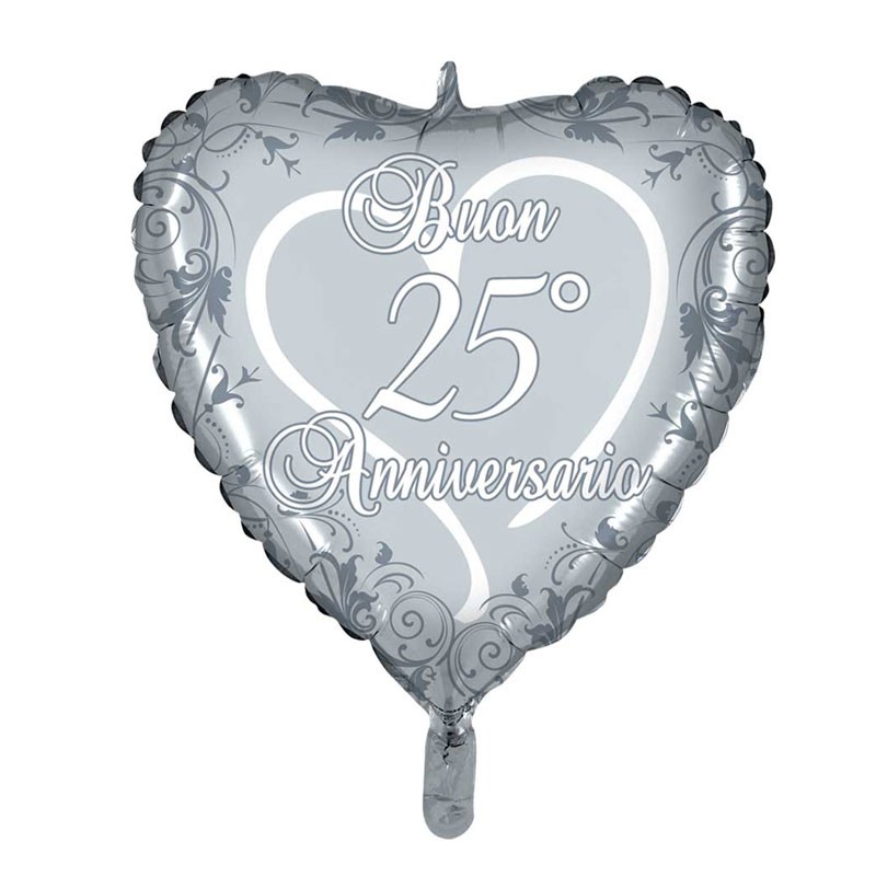 Palloncino buon 25° anniversario cuore silver 45 cm  MEM15