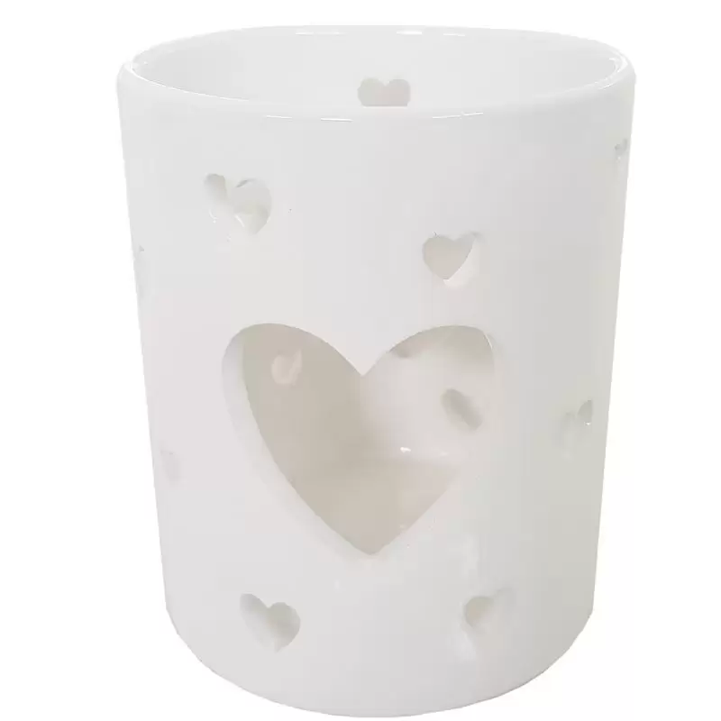 PORTACANDELA SECCHIELLO IN CERAMICA CON CUORI 4PZ (DUE TIPOLOGIE)