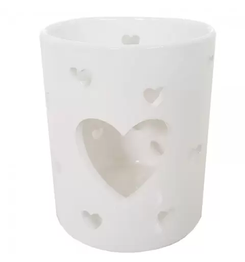PORTACANDELA SECCHIELLO IN CERAMICA CON CUORI 4PZ (DUE TIPOLOGIE)