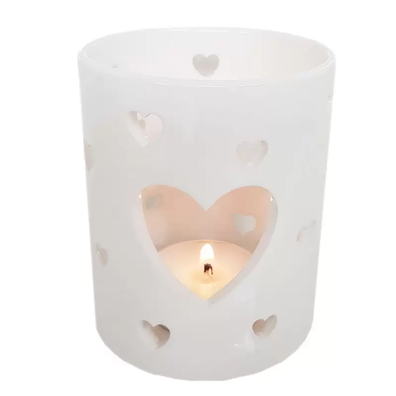 PORTACANDELA SECCHIELLO IN CERAMICA CON CUORI 4PZ (DUE TIPOLOGIE)