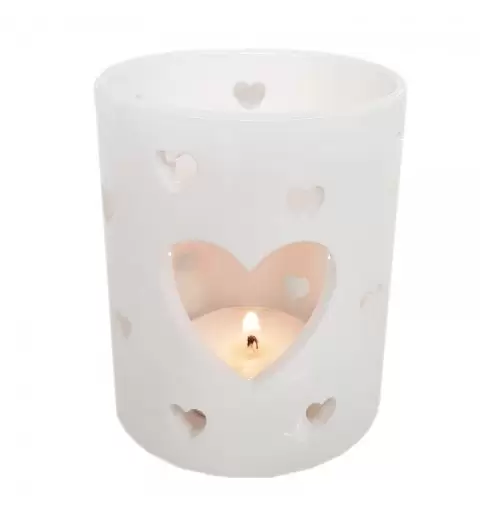 PORTACANDELA SECCHIELLO IN CERAMICA CON CUORI 4PZ (DUE TIPOLOGIE)