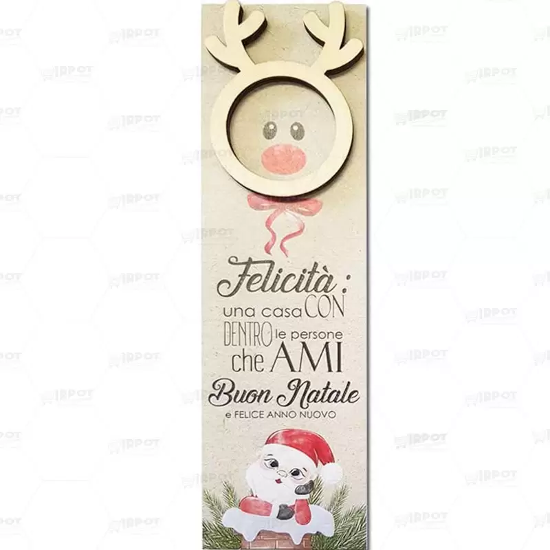 24 SEGNAPOSTO NATALIZI BABBO NATALE CON RENNE DI LEGNO