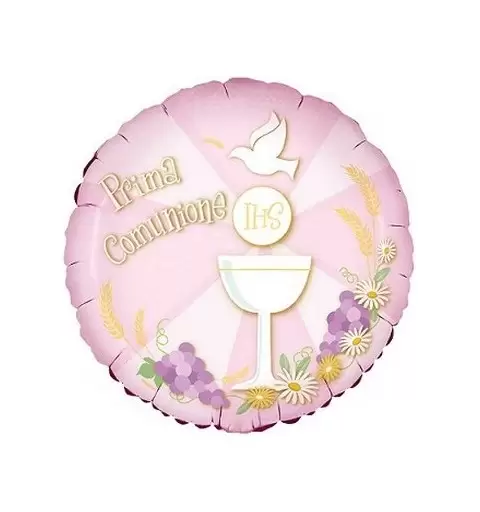 PALLONCINO FOIL PRIMA COMUNIONE ROSA 45 CM