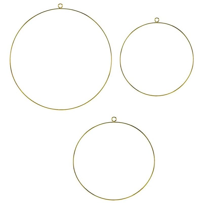 Cerchi decorativi sospesi in metallo oro 3 pz.30 - 40 -50 cm 652851 340071