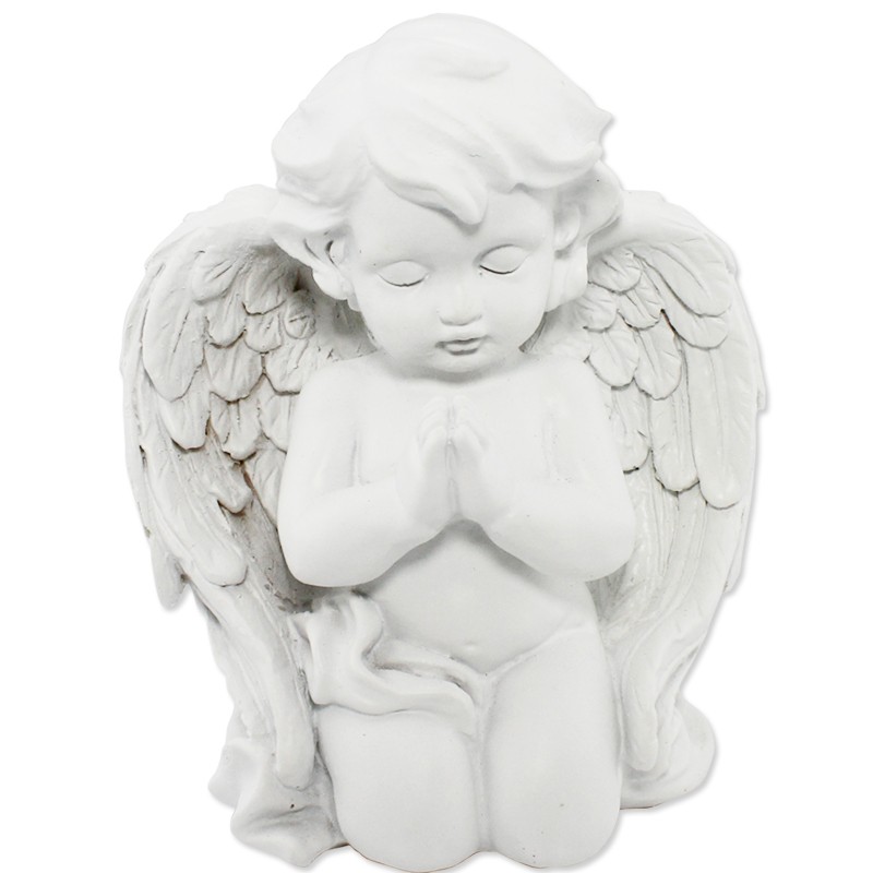Angioletto in preghiera Decorazione in ceramica bianca 14x10x18cm - 8358