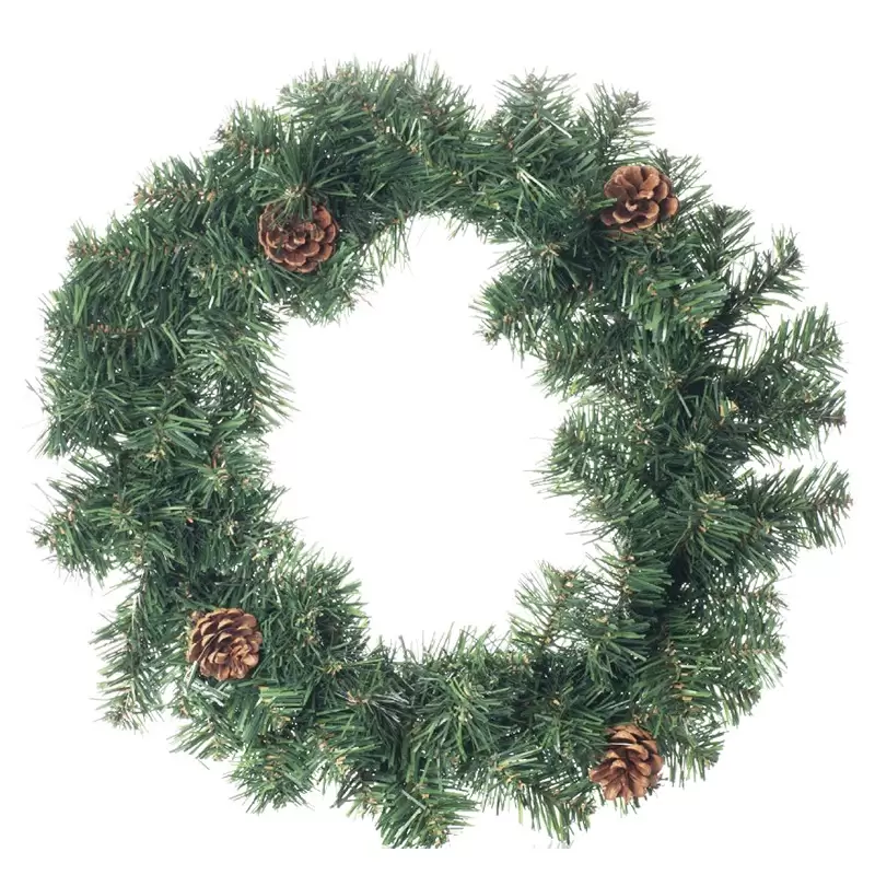 Ghirlanda Fuori Porta Artificiale Verde con Pigne - 40 cm 3201