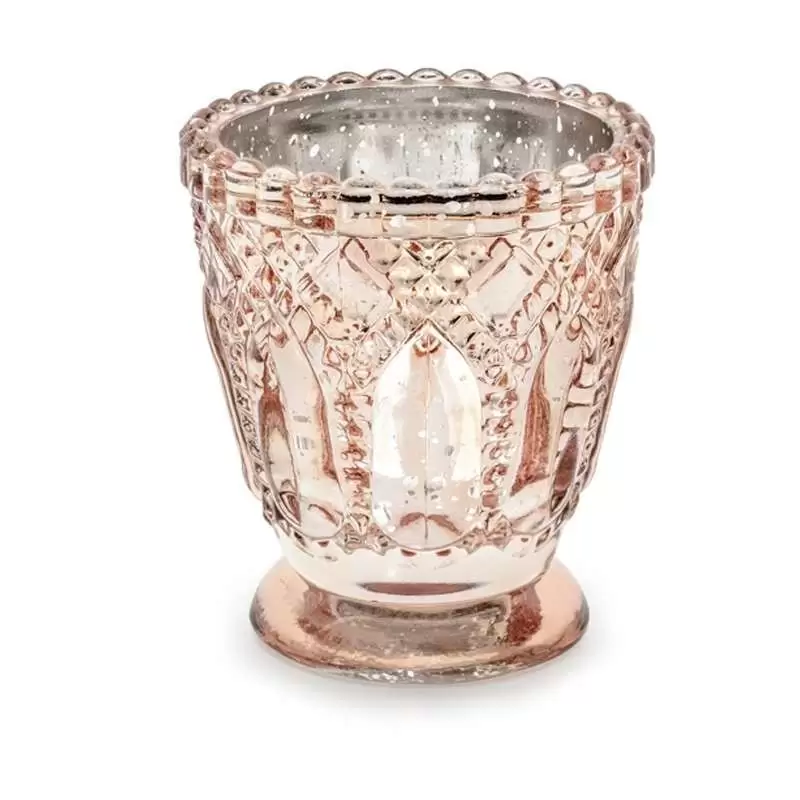 VASETTO PORTA CANDELE DI VETRO ROSE GOLD 7X8 CM