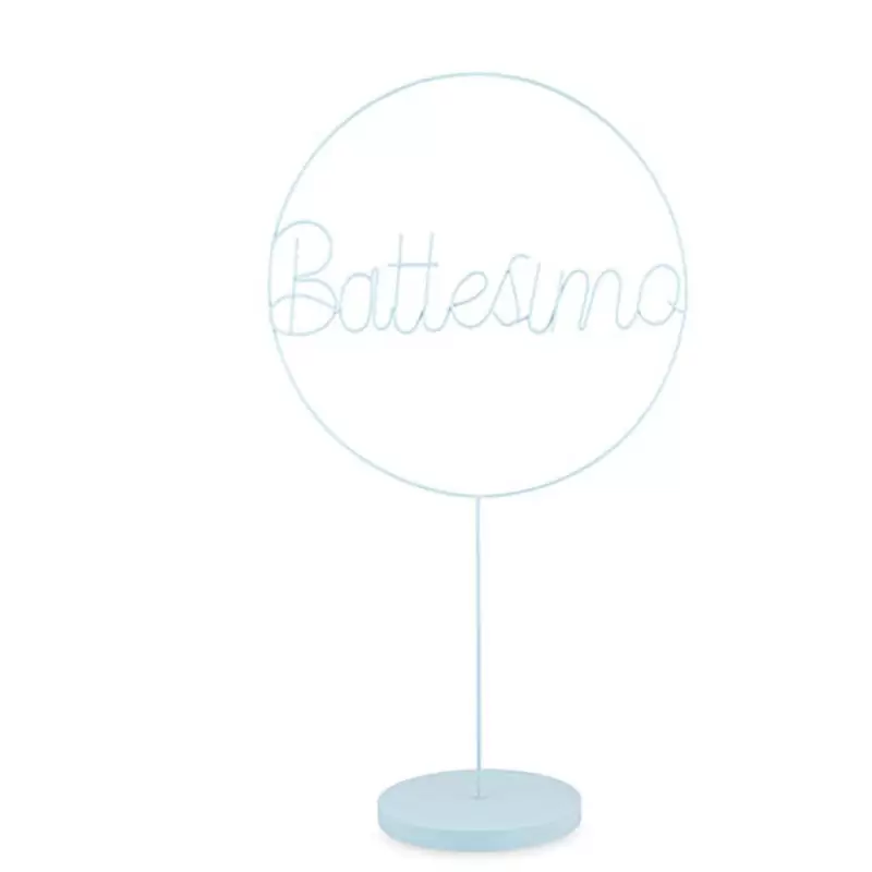 CERCHIO BATTESIMO CELESTE CON FIOCCO CELESTE