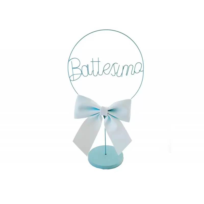 CERCHIO BATTESIMO CELESTE CON FIOCCO CELESTE
