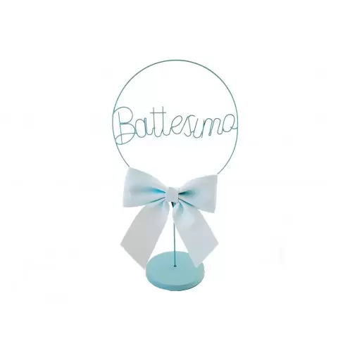 CERCHIO BATTESIMO CELESTE CON FIOCCO CELESTE