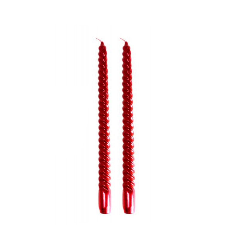 set 2 Candele Torciglione 30cm rrosso metallizzato 5092