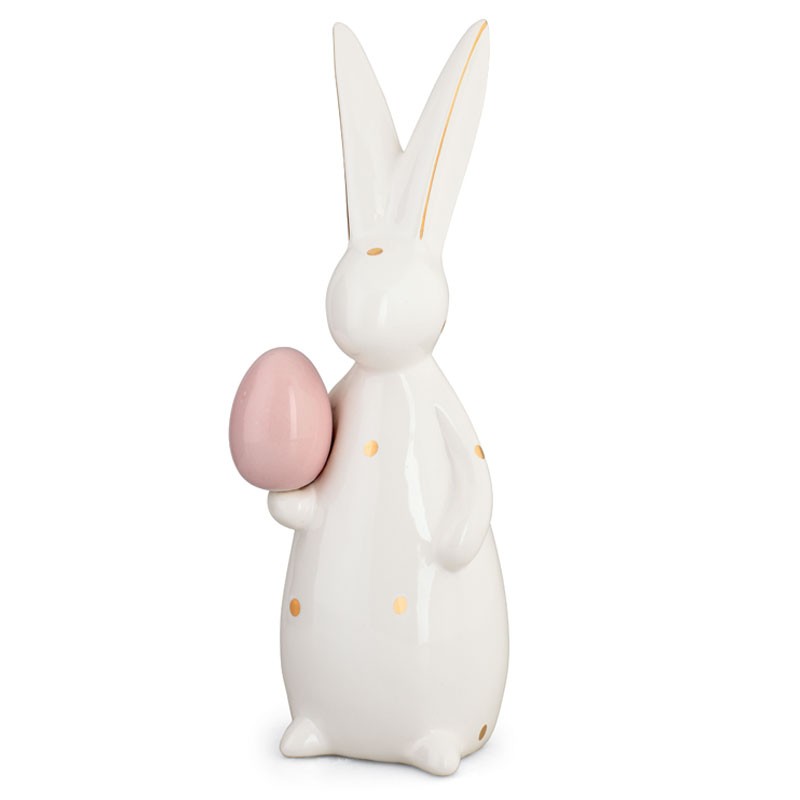 Coniglio in ceramica bianco con ovetto rosa 25 cm 25190