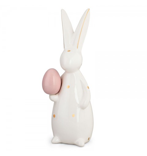 Coniglio in ceramica bianco con ovetto rosa 25 cm 25190