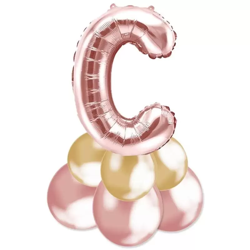 CENTROTAVOLA DI PALLONCINI ROSE GOLD E ORO - NUMERO O LETTERA