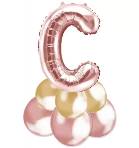 CENTROTAVOLA DI PALLONCINI ROSE GOLD E ORO - NUMERO O LETTERA