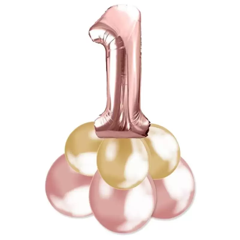 CENTROTAVOLA DI PALLONCINI ROSE GOLD E ORO - NUMERO O LETTERA