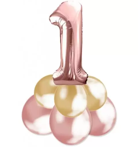 CENTROTAVOLA DI PALLONCINI ROSE GOLD E ORO - NUMERO O LETTERA