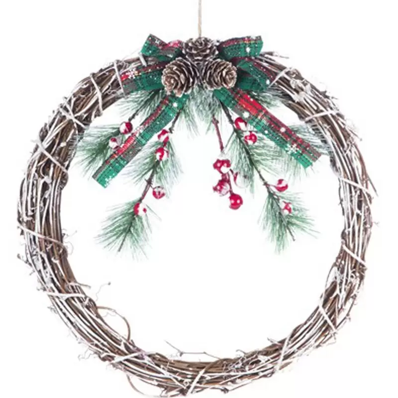 Corona Ghirlanda Natalizia Fuori Porta in legno 30 cm con bacche e decorazioni 107110