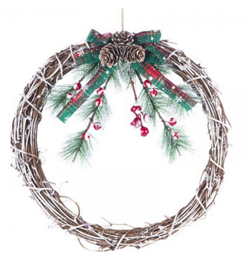Corona Ghirlanda Natalizia Fuori Porta in legno 30 cm con bacche e decorazioni 107110